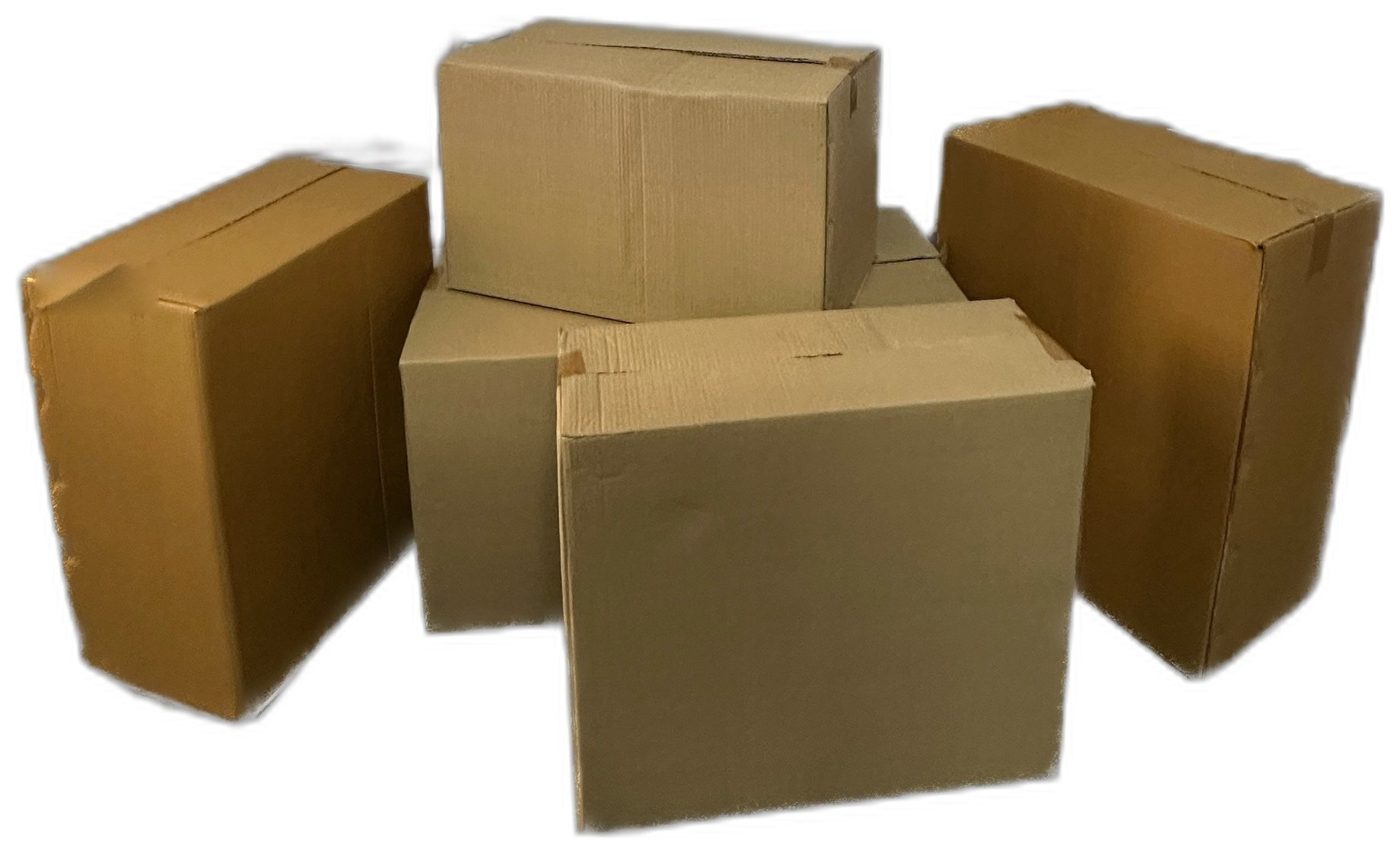 A stack of plain corrugated boxes made by Packmen